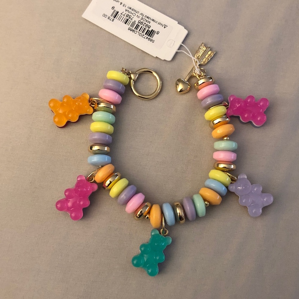Betsey Johnson Gold Tone & Multi Color Beaded Bracelet Gummy Bear Charms NWT - Picture 6 of 12